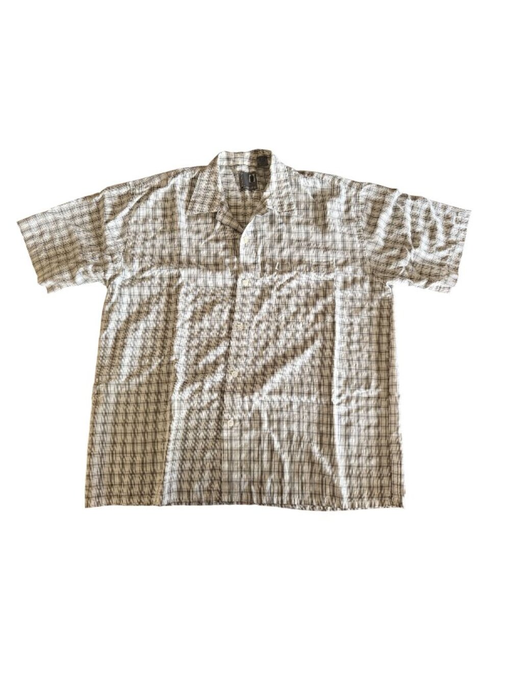 Pineapple Connection Mens LG S/S Button-Up Shirt Plaid Black & White Oversized